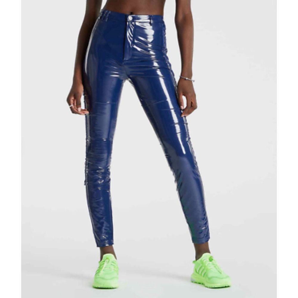 Adidas Women's X Ivy Park Beyoncé Latex Pants Navy Blue Straight Leg Size XS NEW